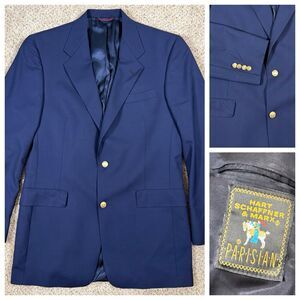 Hart Schaffner Marx 40L Navy Blue Gold Button 100% Wool Blazer Sport Coat Jacket